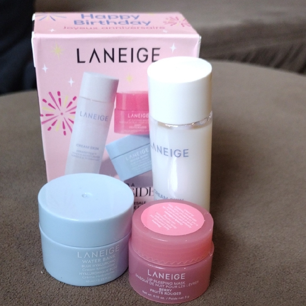 LANEIGE Skincare Trio with Pink and Blue Containers